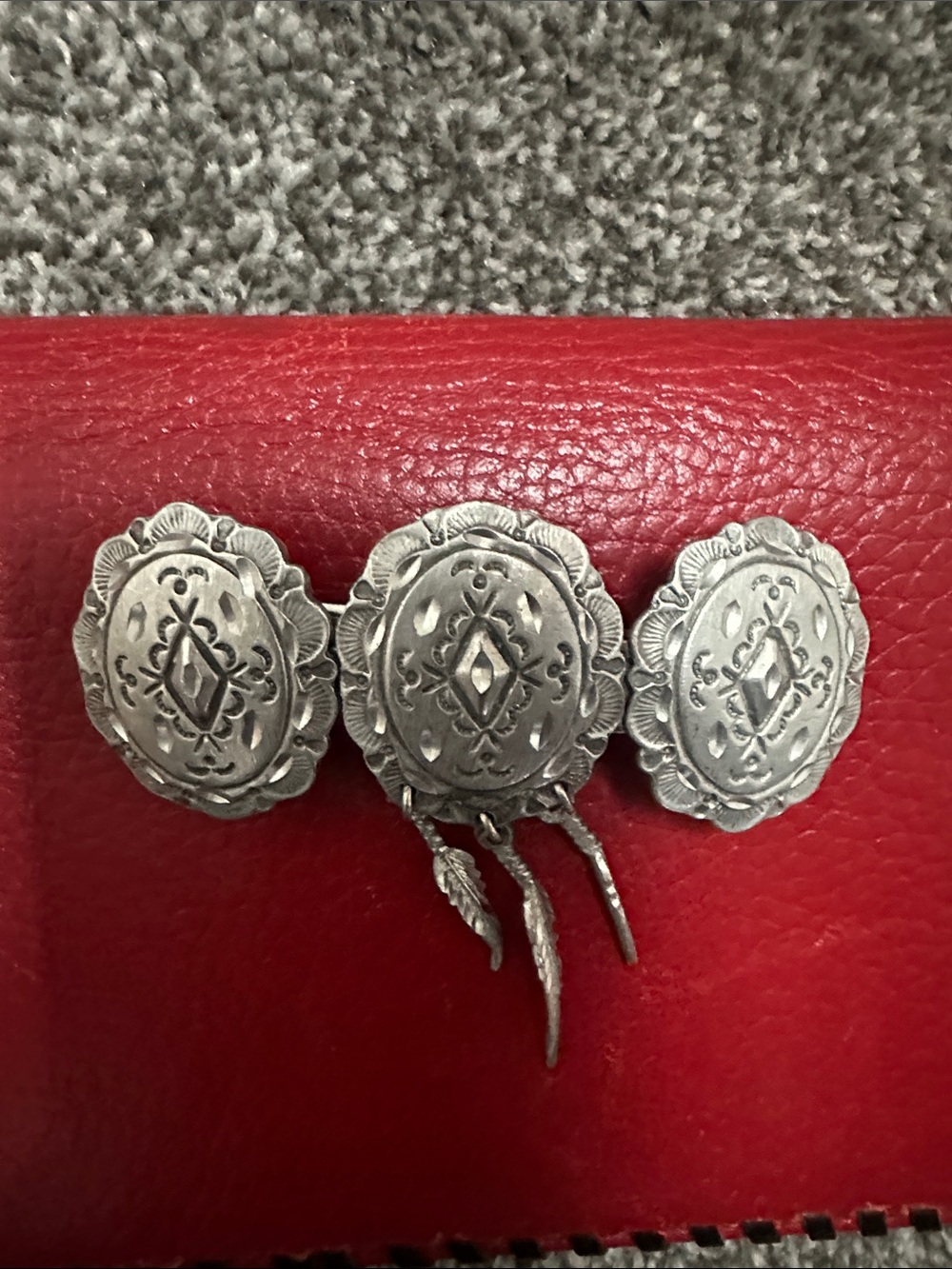 Silverskylight Silver Floral Concho Brooch with Feather Dangles
